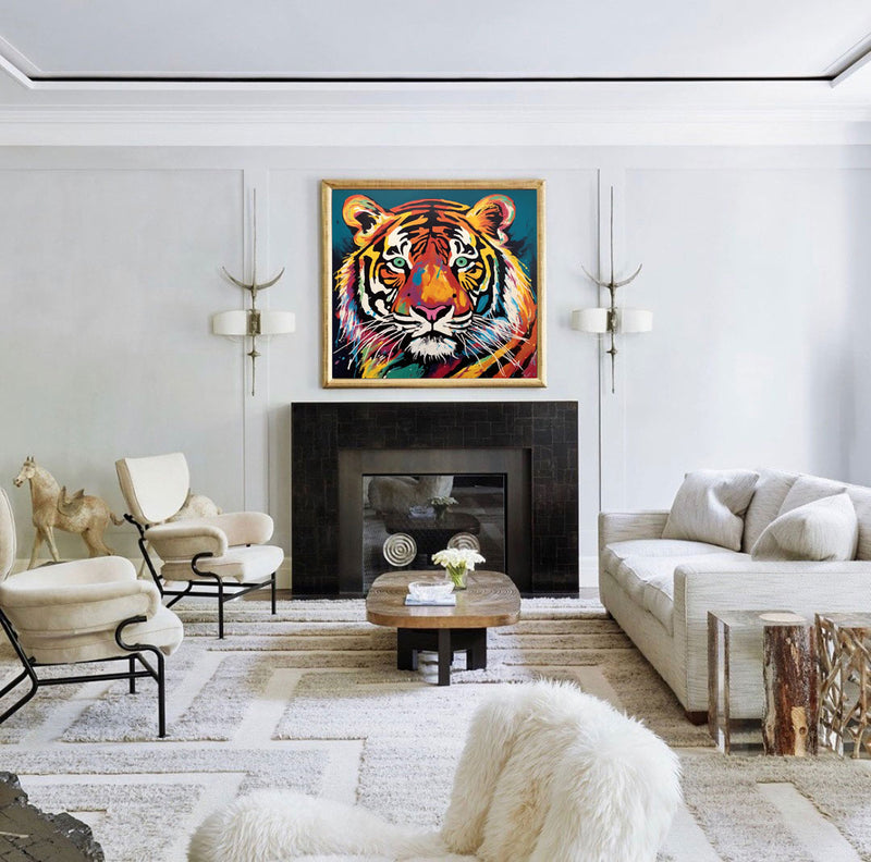 Original Tiger Oil Painting On Canvas Large Abstract Tiger Canvas Wall Art Modern Impressionist Animal Artwork for Living Room Bedroom
