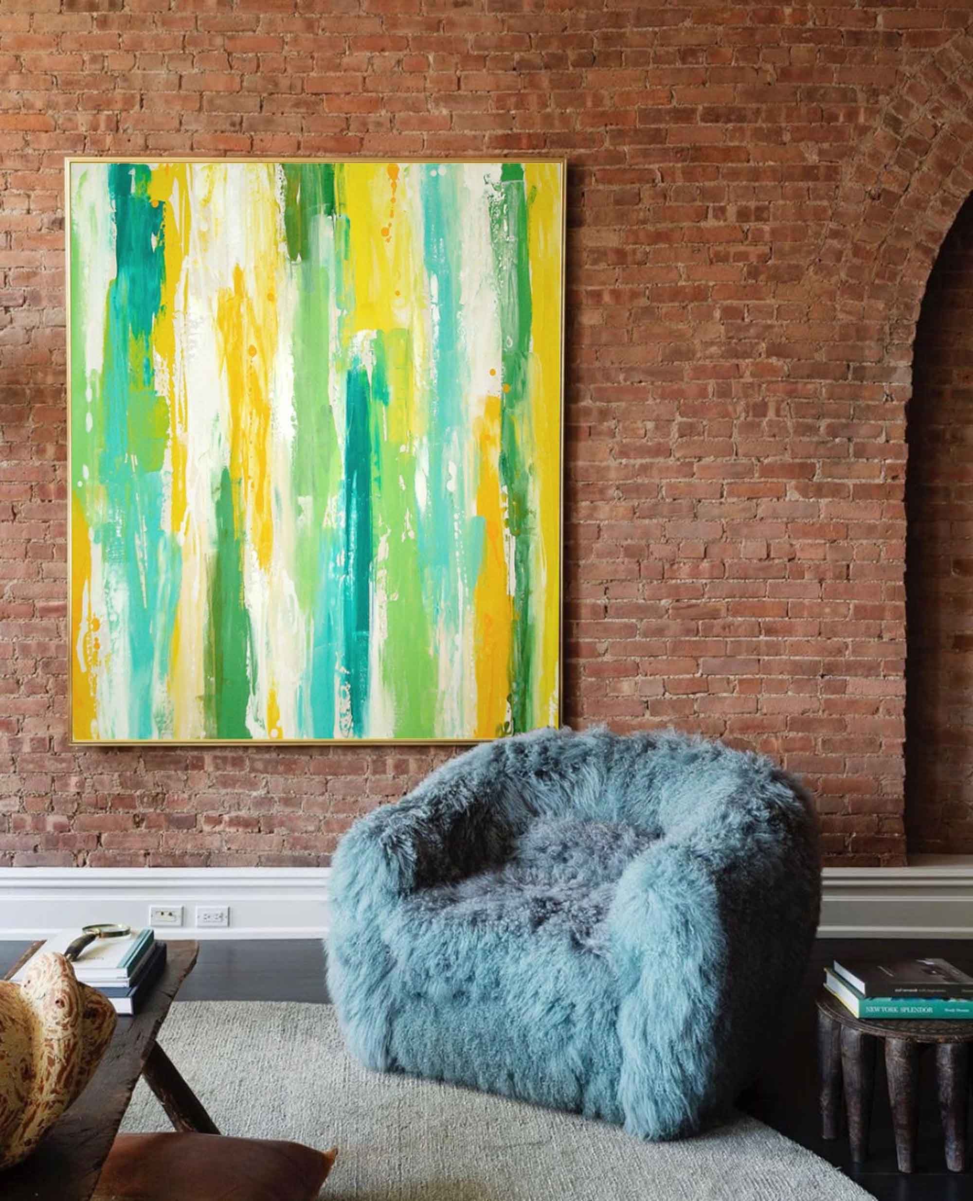 Green And Yellow Square Original Abstract Oil Painting Abstract Acrylic Painting Large Wall Art Modern Art Home Decor