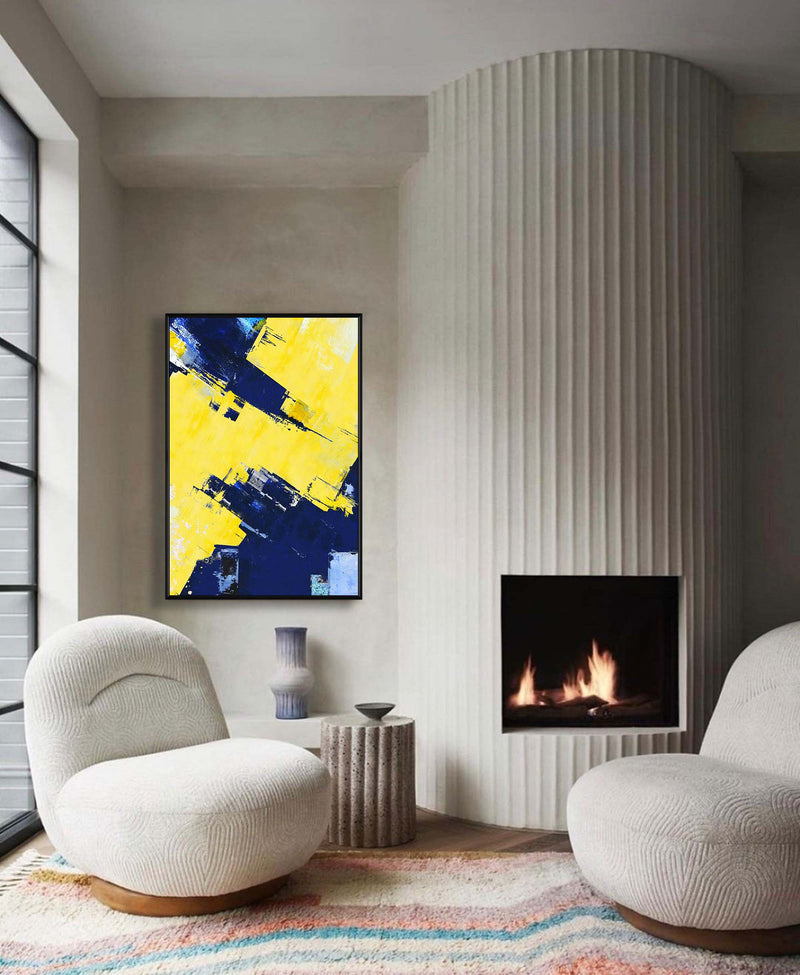 Blue And Yellow Abstract Textured Canvas Oil Painting Modern Acrylic Painting Original Wall Art Home Decor
