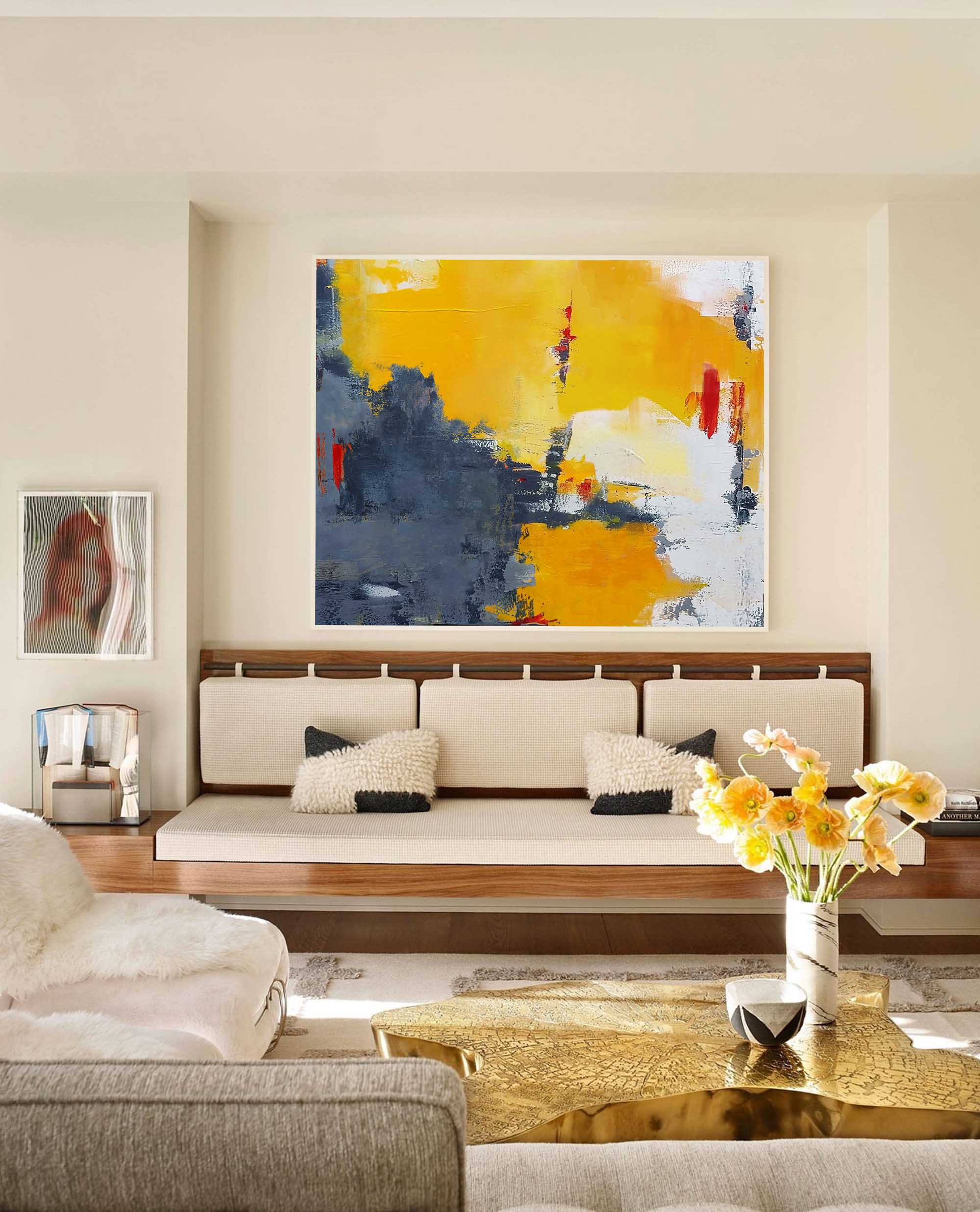 Modern Gray And Yellow Abstract Canvas Oil Painting Large Wall Texture Art Original Oil Painting Home Decoration