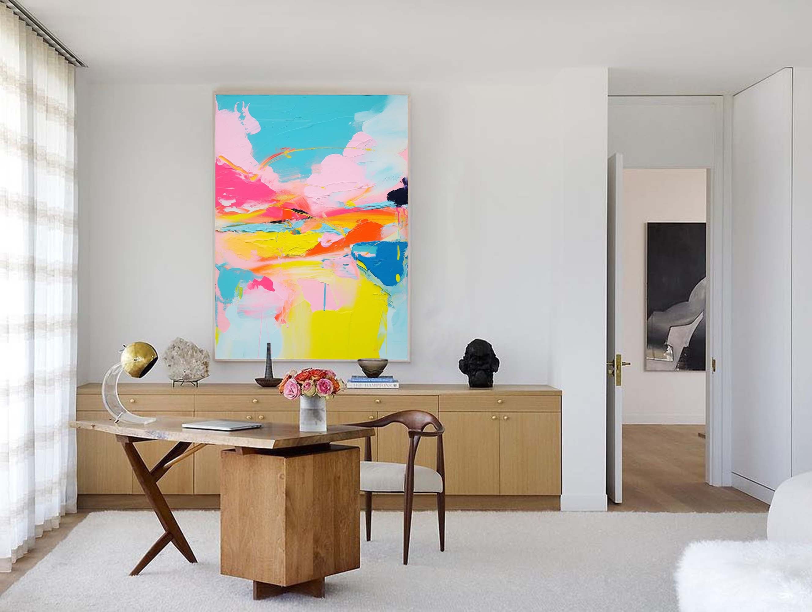 Abstract Oil Painting On Canvas Modern Texture Wall Art Bright Colorful Large Colorful Original Painting For Living Room