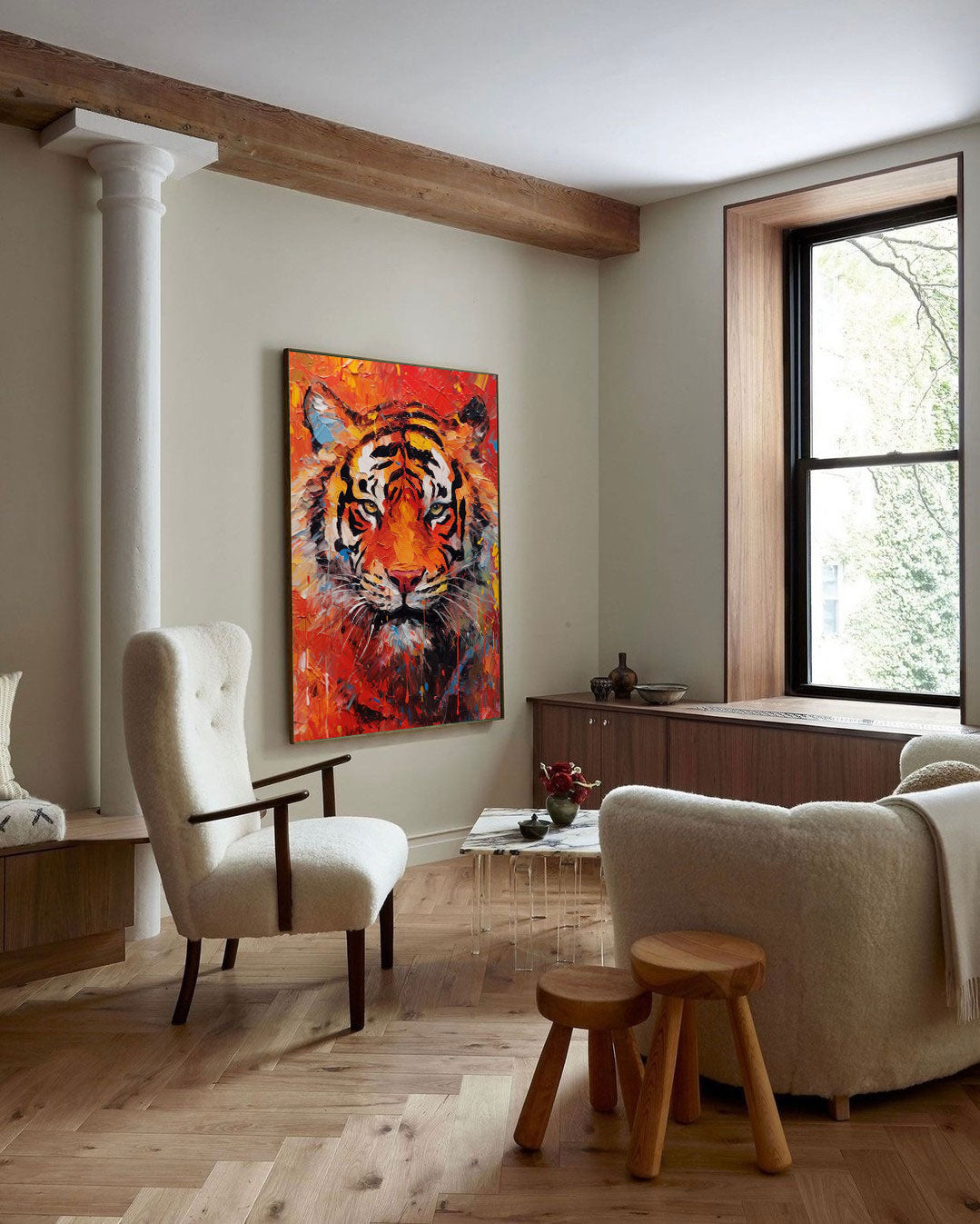 Modern Bright Abstract Tiger Canvas Oil Painting Original Tiger Canvas Wall Art Texture Modern Animal Oil Painting Home Decor