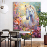 Bright Colorful Horse Oil Painting On Canvas Impressionist White Horse Wall Art Modern Animal Oil Painting Home Decor