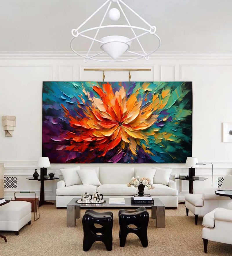 Large Colorful Textured Floral Acrylic Painting Original Flower Wall Art Modern Floral Oil Painting On Canvas For Living Room