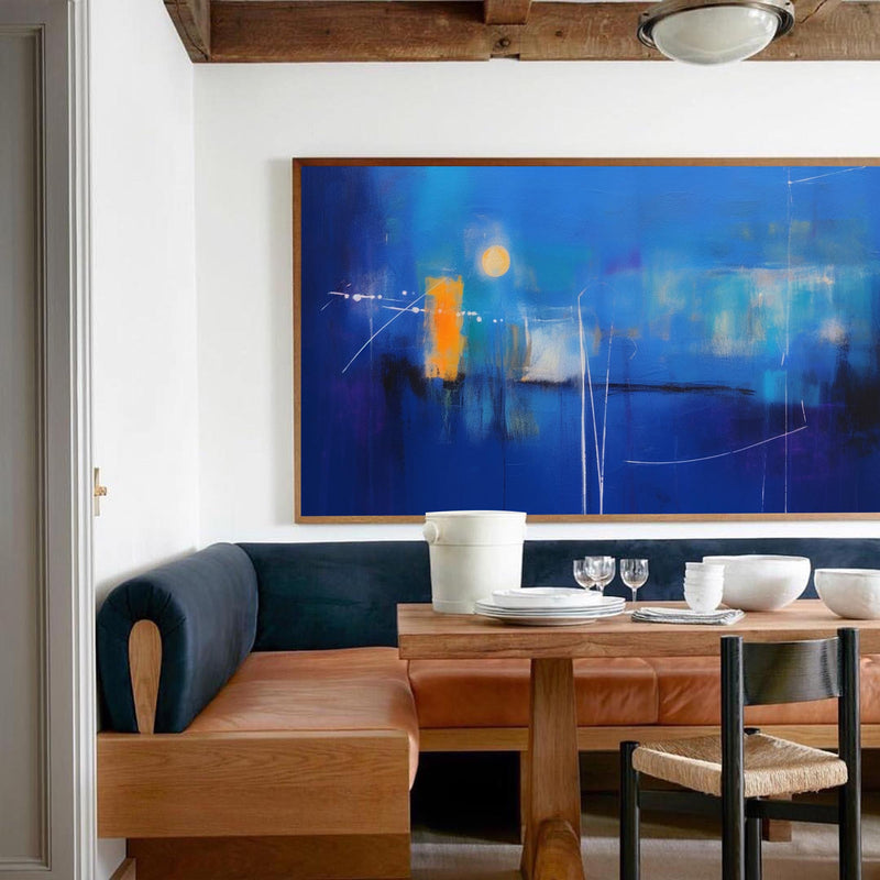 Original Oil Painting On Canvas Large Bright Blue Acrylic Painting Modern Abstract Living Room Wall Art
