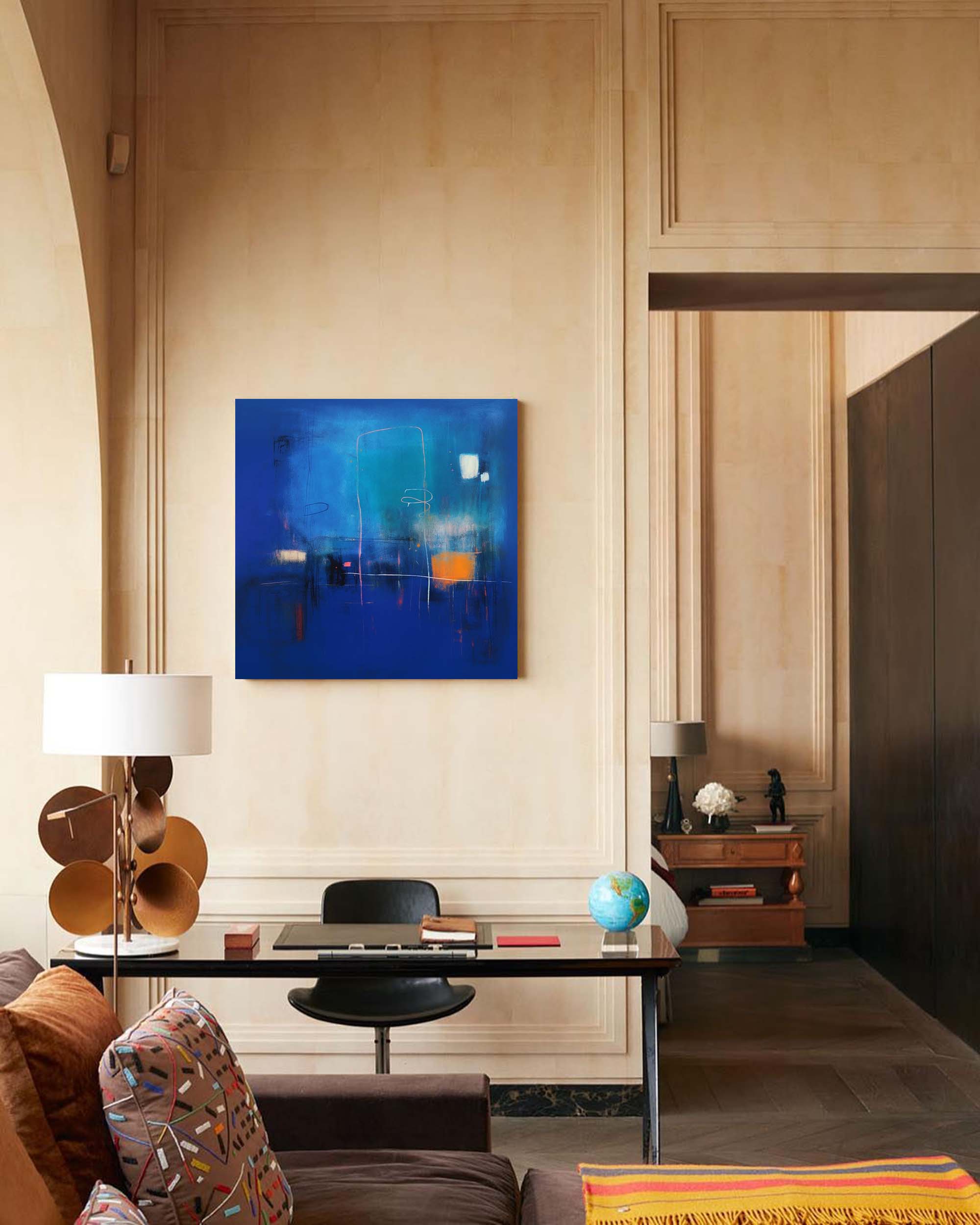 Blue Modern Original Wall Art Large Square Acrylic Painting Colorful Abstract Oil Painting For Living Room