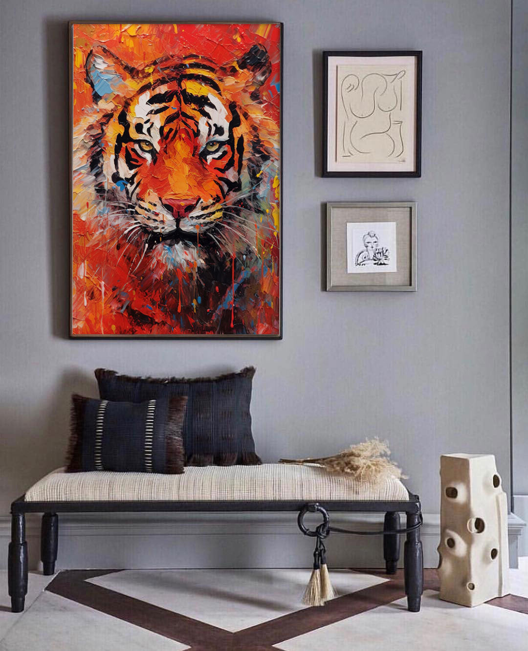 Modern Bright Abstract Tiger Canvas Oil Painting Original Tiger Canvas Wall Art Texture Modern Animal Oil Painting Home Decor