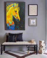 Bright Gold Horse Oil Painting On Canvas Impressionist Horse Wall Art Modern Animal Oil Painting Home Decor