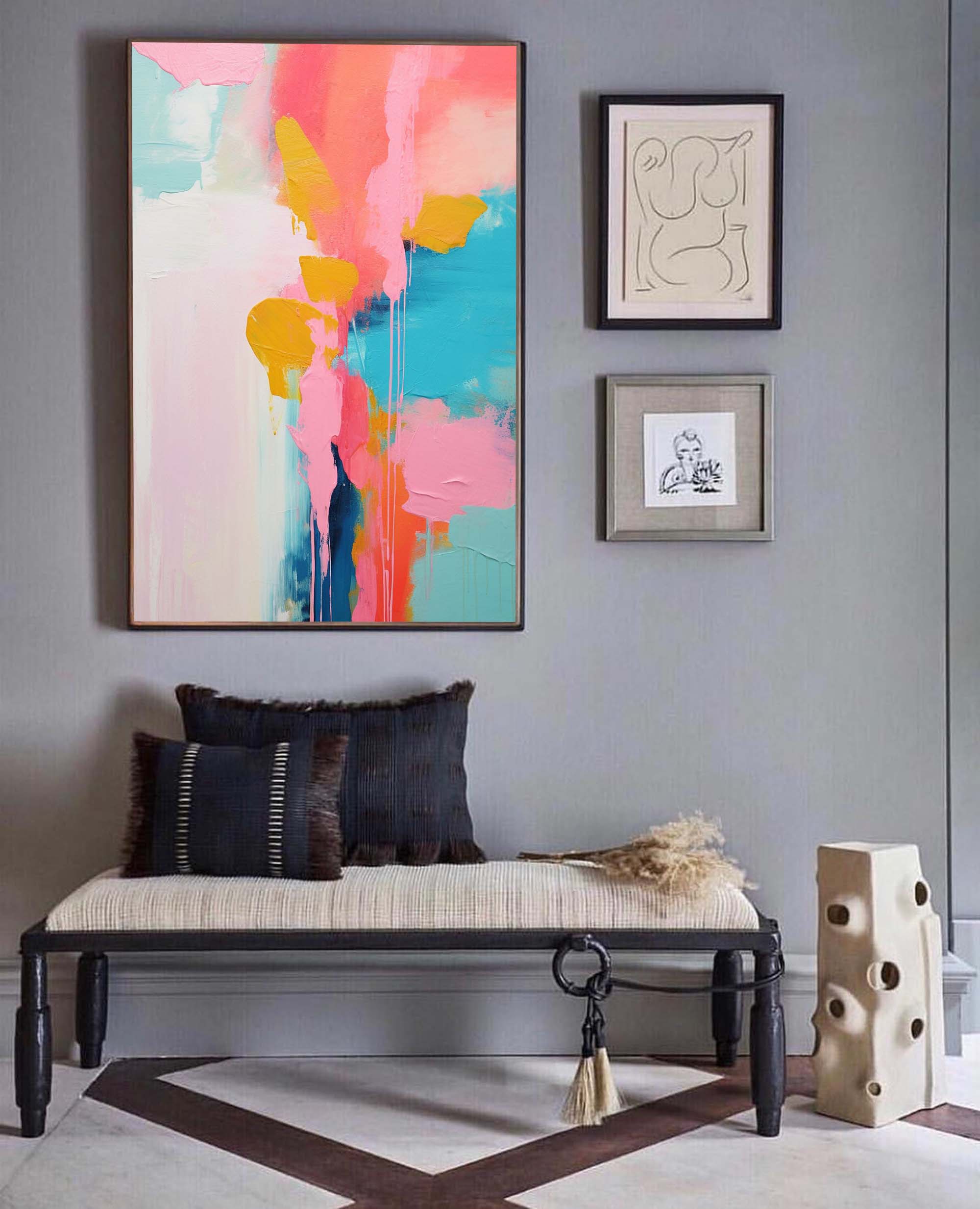 Bright Colorful Abstract Oil Painting On Canvas Modern Texture Wall Art Large Colorful Original Painting Home Decor