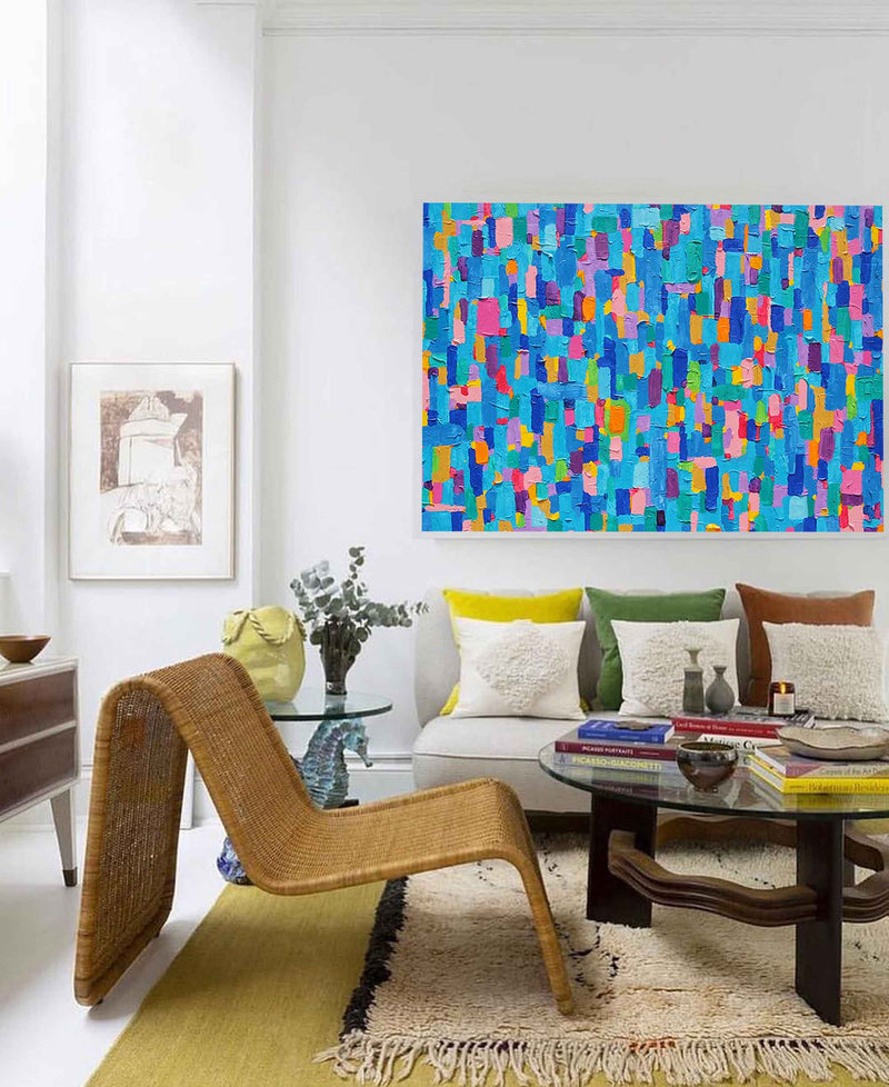 Blue Modern Acrylic Painting Vibrant Colors Large Abstract Oil Painting Original Wall Art Home Decoration