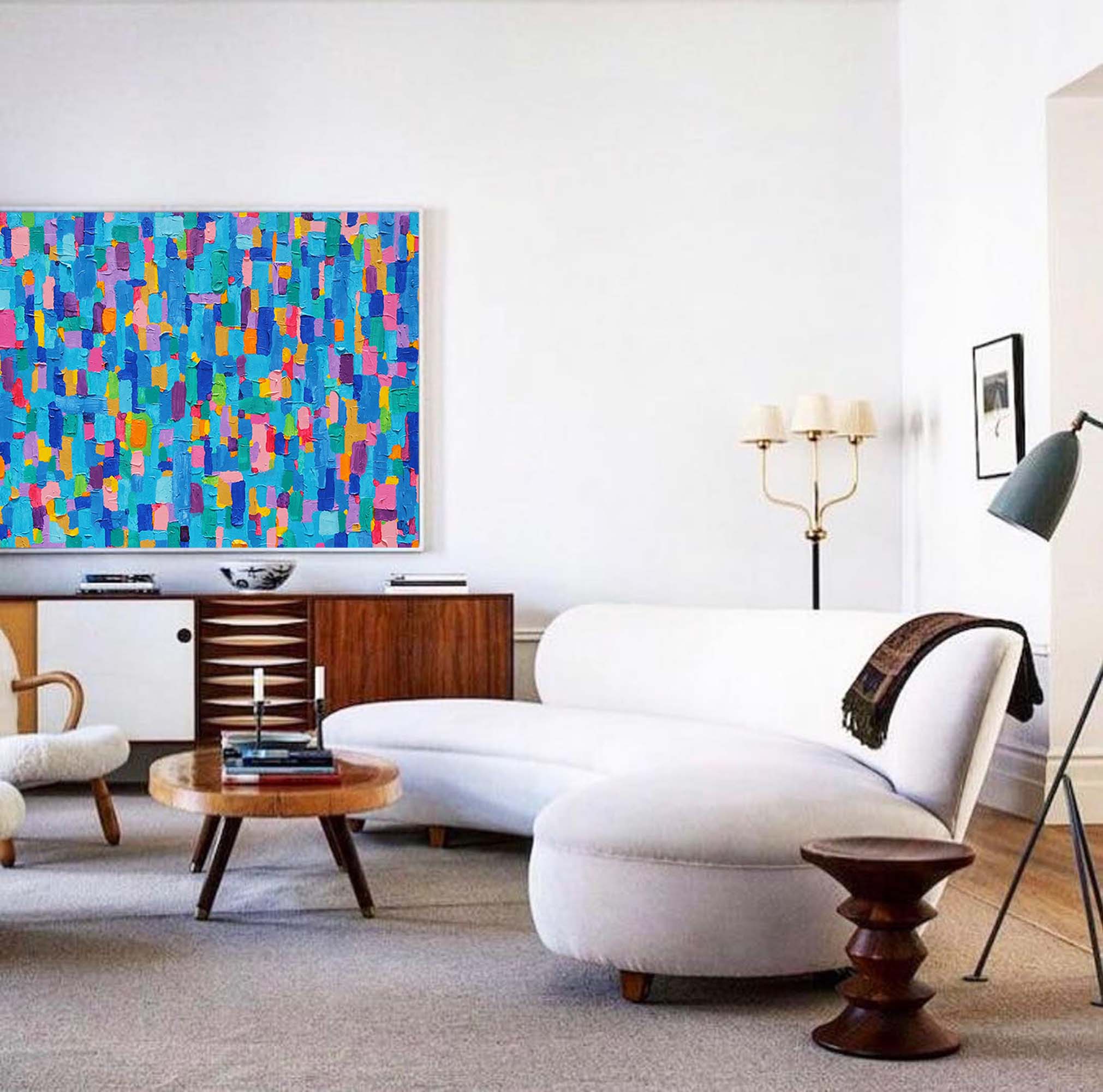 Blue Modern Acrylic Painting Vibrant Colors Large Abstract Oil Painting Original Wall Art Home Decoration