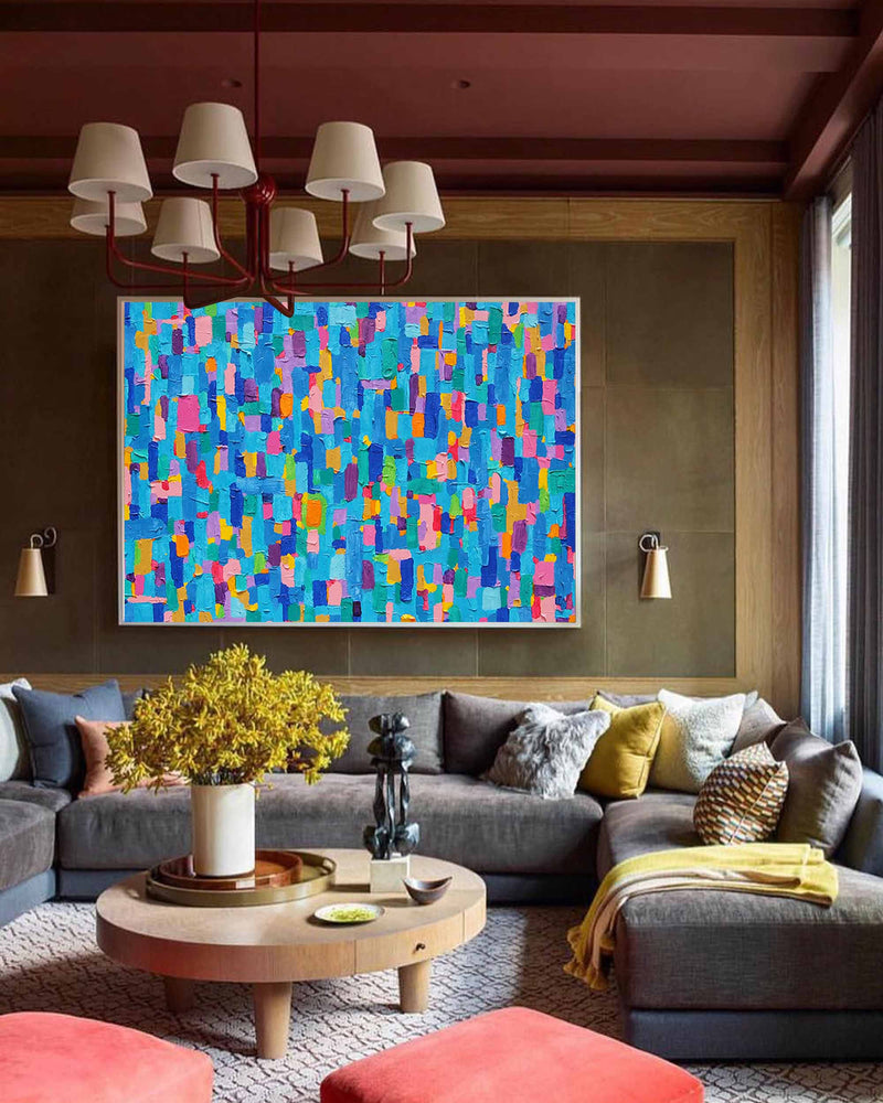 Blue Modern Acrylic Painting Vibrant Colors Large Abstract Oil Painting Original Wall Art Home Decoration