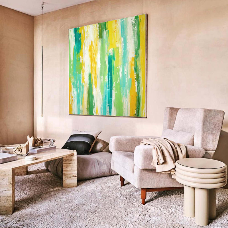 Green And Yellow Square Original Abstract Oil Painting Abstract Acrylic Painting Large Wall Art Modern Art Home Decor