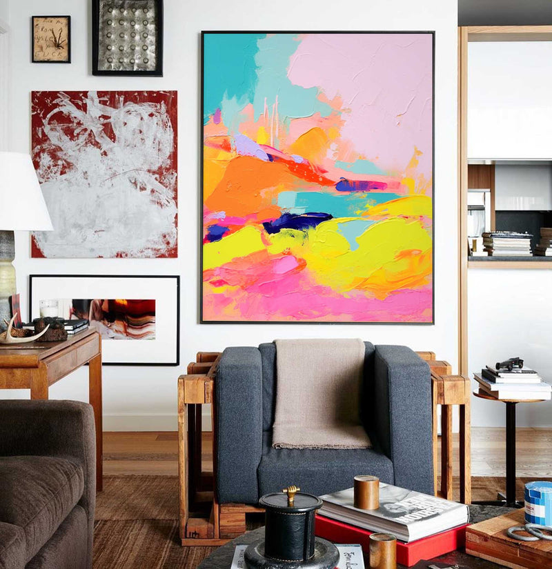 Abstract Oil Painting On Canvas Modern Texture Wall Art Bright Colorful Large Colorful Original Painting For Living Room