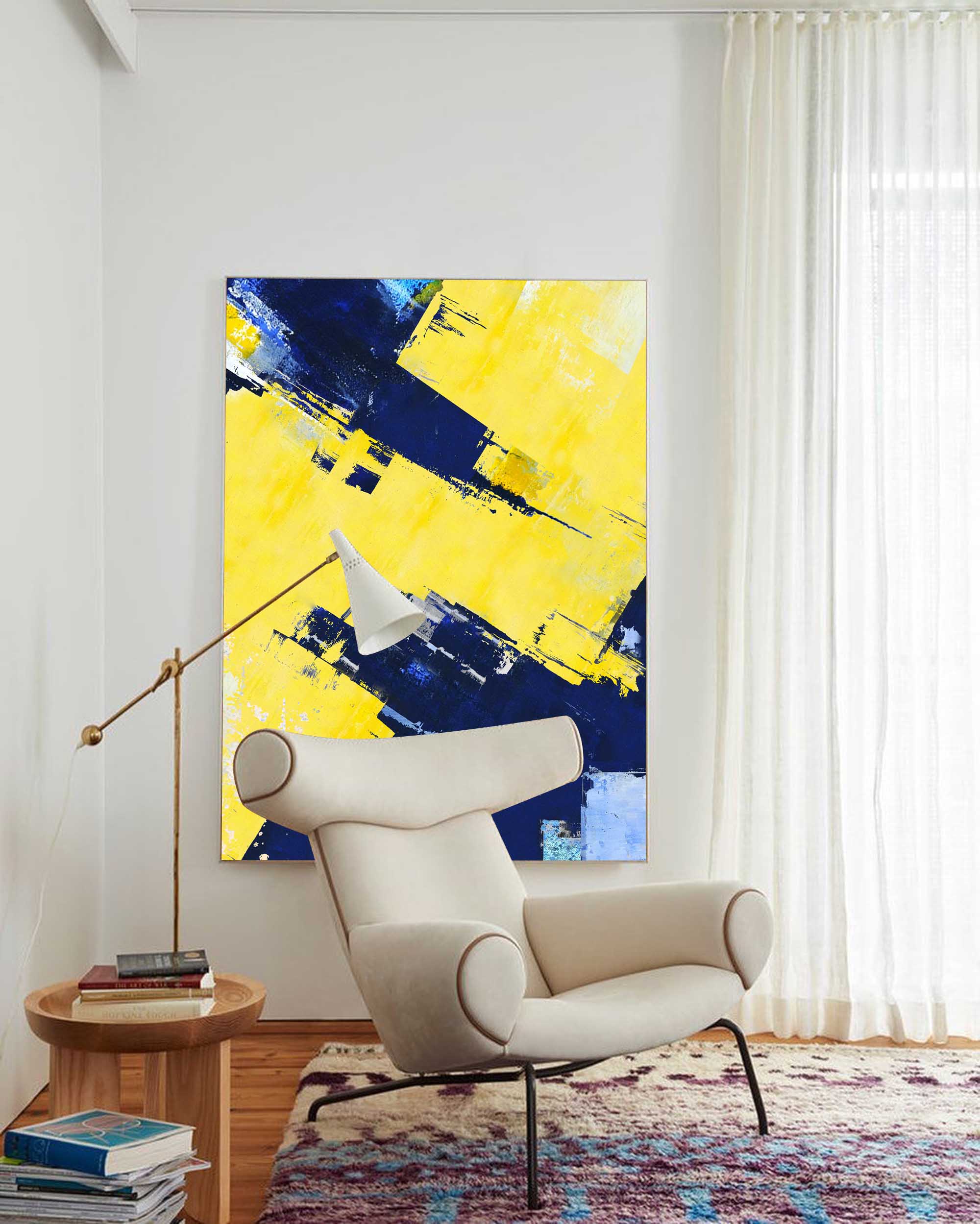 Blue And Yellow Abstract Textured Canvas Oil Painting Modern Acrylic Painting Original Wall Art Home Decor