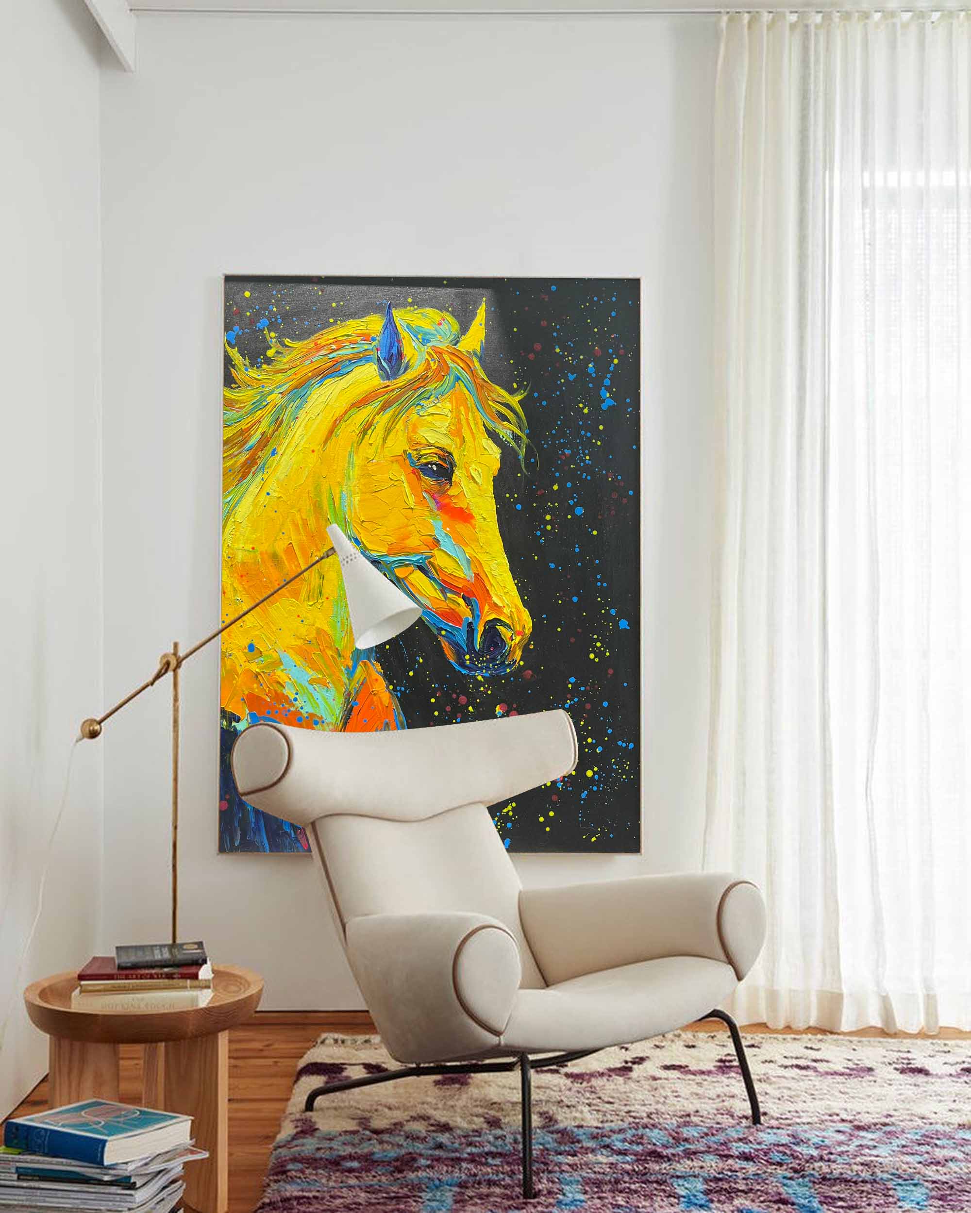 Bright Gold Horse Oil Painting On Canvas Impressionist Horse Wall Art Modern Animal Oil Painting Home Decor