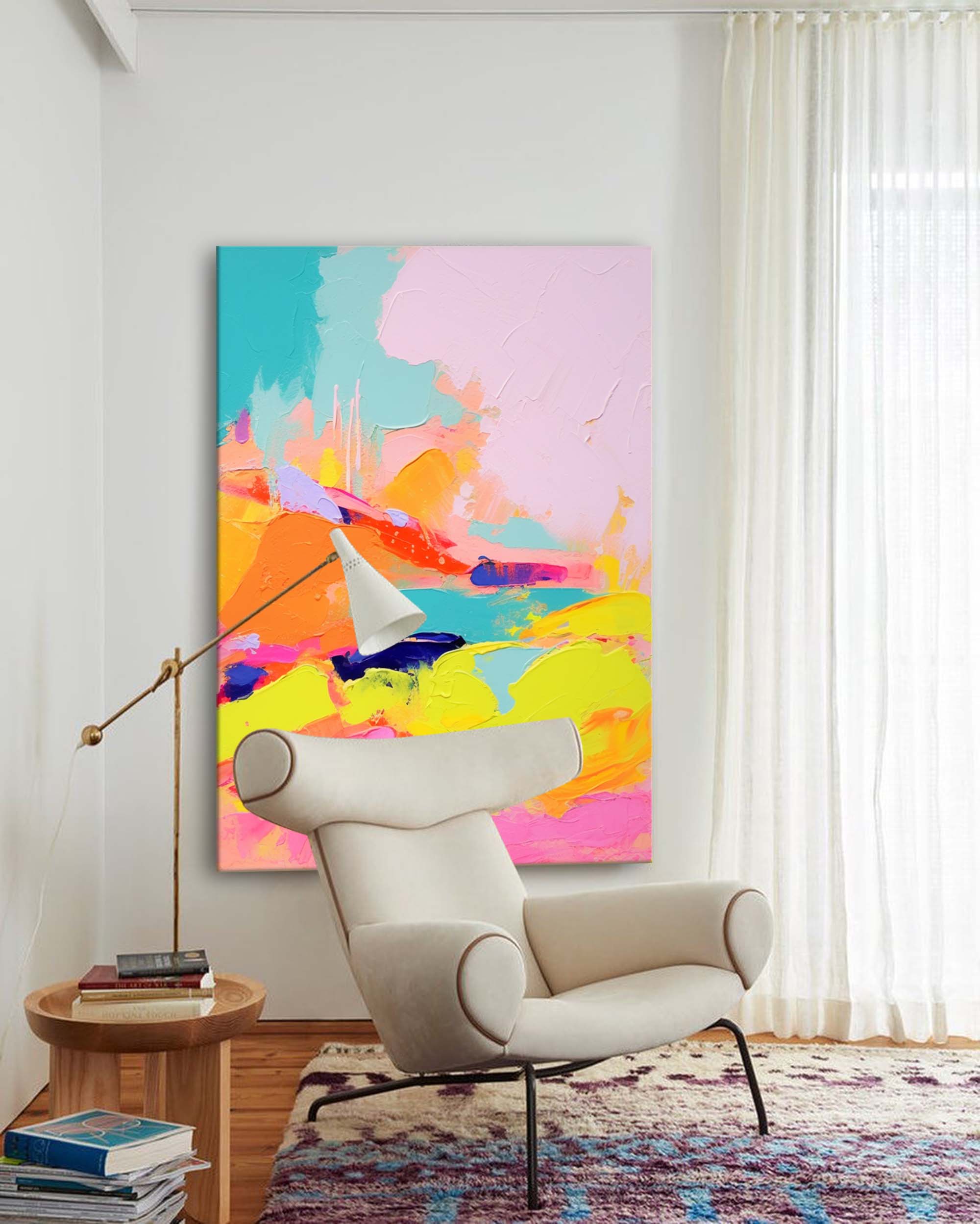 Abstract Oil Painting On Canvas Modern Texture Wall Art Bright Colorful Large Colorful Original Painting For Living Room