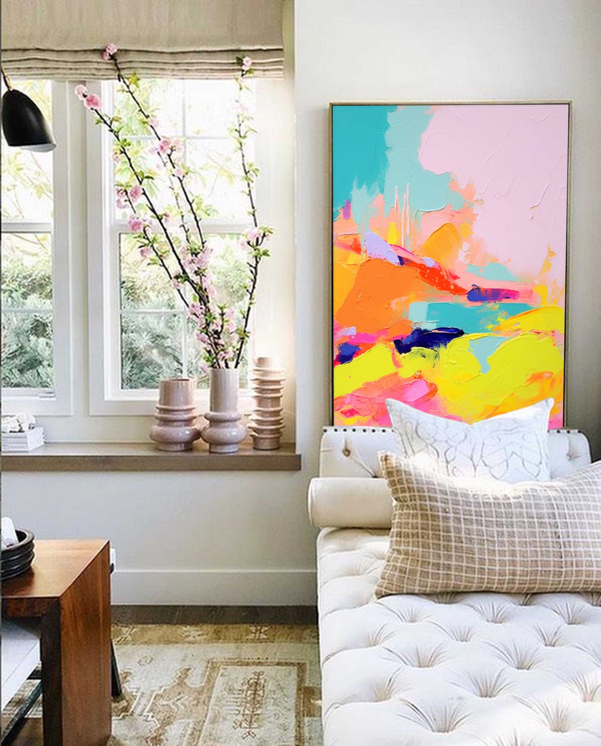 Abstract Oil Painting On Canvas Modern Texture Wall Art Bright Colorful Large Colorful Original Painting For Living Room