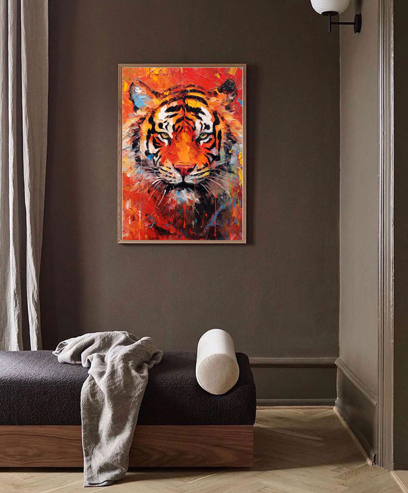 Modern Bright Abstract Tiger Canvas Oil Painting Original Tiger Canvas Wall Art Texture Modern Animal Oil Painting Home Decor
