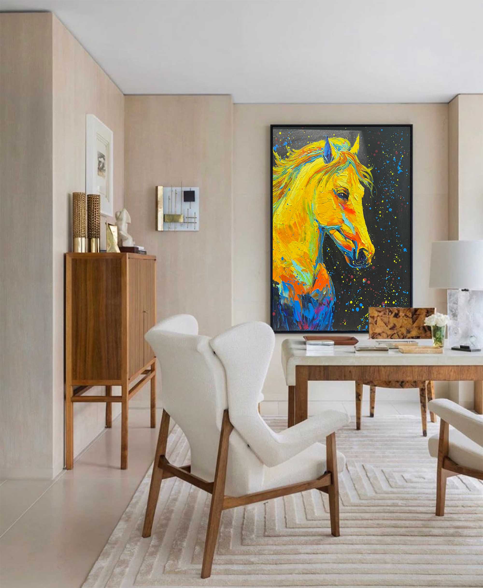 Bright Gold Horse Oil Painting On Canvas Impressionist Horse Wall Art Modern Animal Oil Painting Home Decor