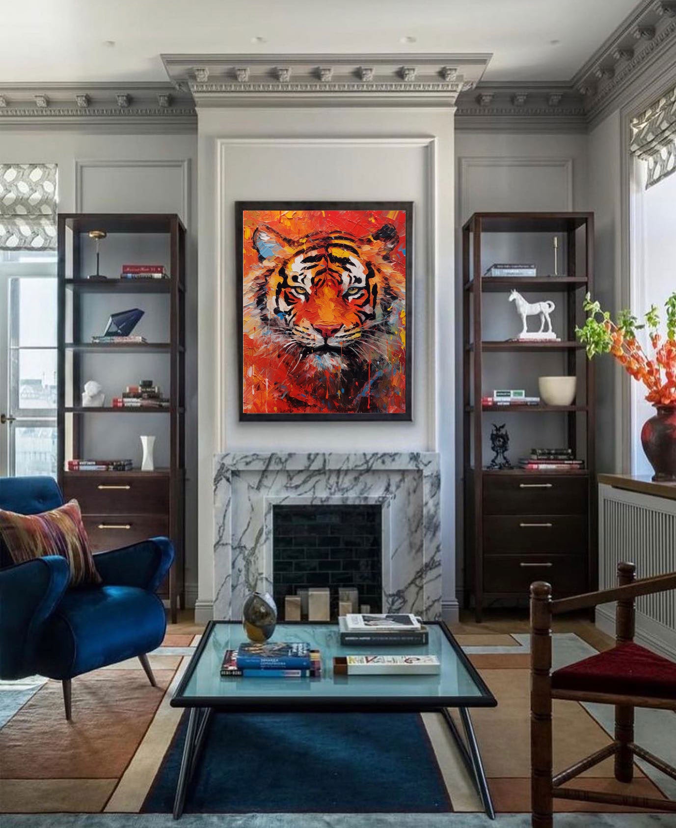 Modern Bright Abstract Tiger Canvas Oil Painting Original Tiger Canvas Wall Art Texture Modern Animal Oil Painting Home Decor