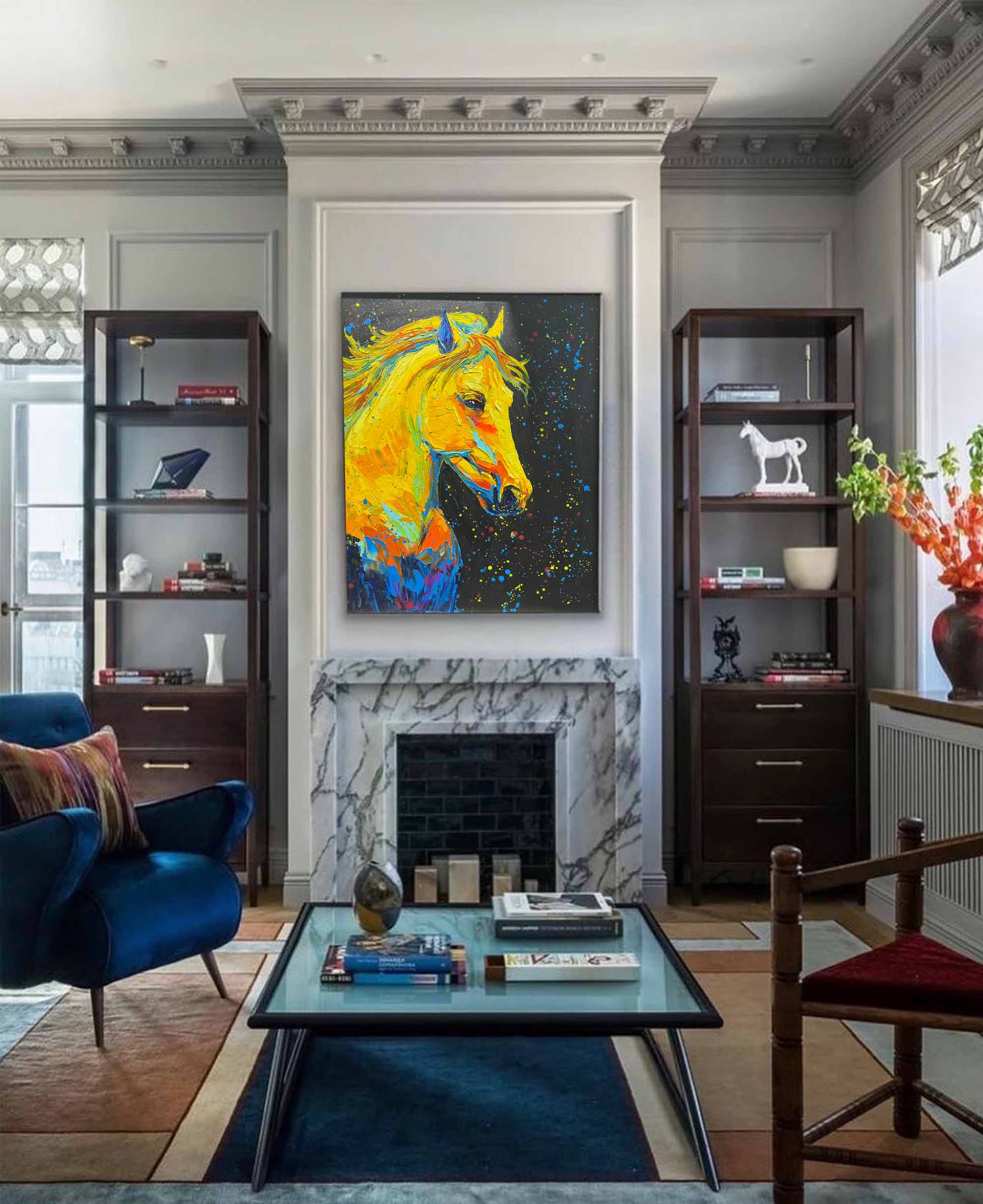 Bright Gold Horse Oil Painting On Canvas Impressionist Horse Wall Art Modern Animal Oil Painting Home Decor