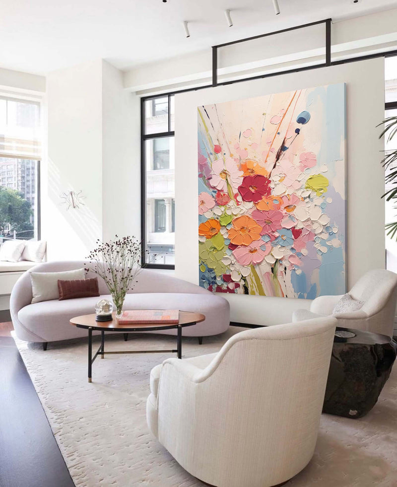 Modern Texture Wall Art Colorful Abstract Bouquet Oil Painting On Canvas Large Original Acrylic Painting For Living Room