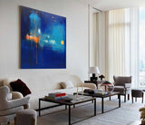 Original Abstract Oil Painting Modern Wall Art Large Bright Blue Square Graffiti Acrylic Painting For Living Room