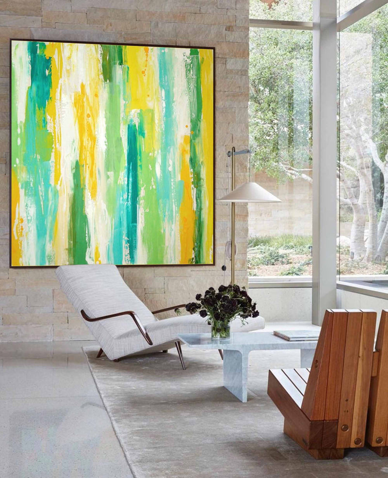 Green And Yellow Square Original Abstract Oil Painting Abstract Acrylic Painting Large Wall Art Modern Art Home Decor