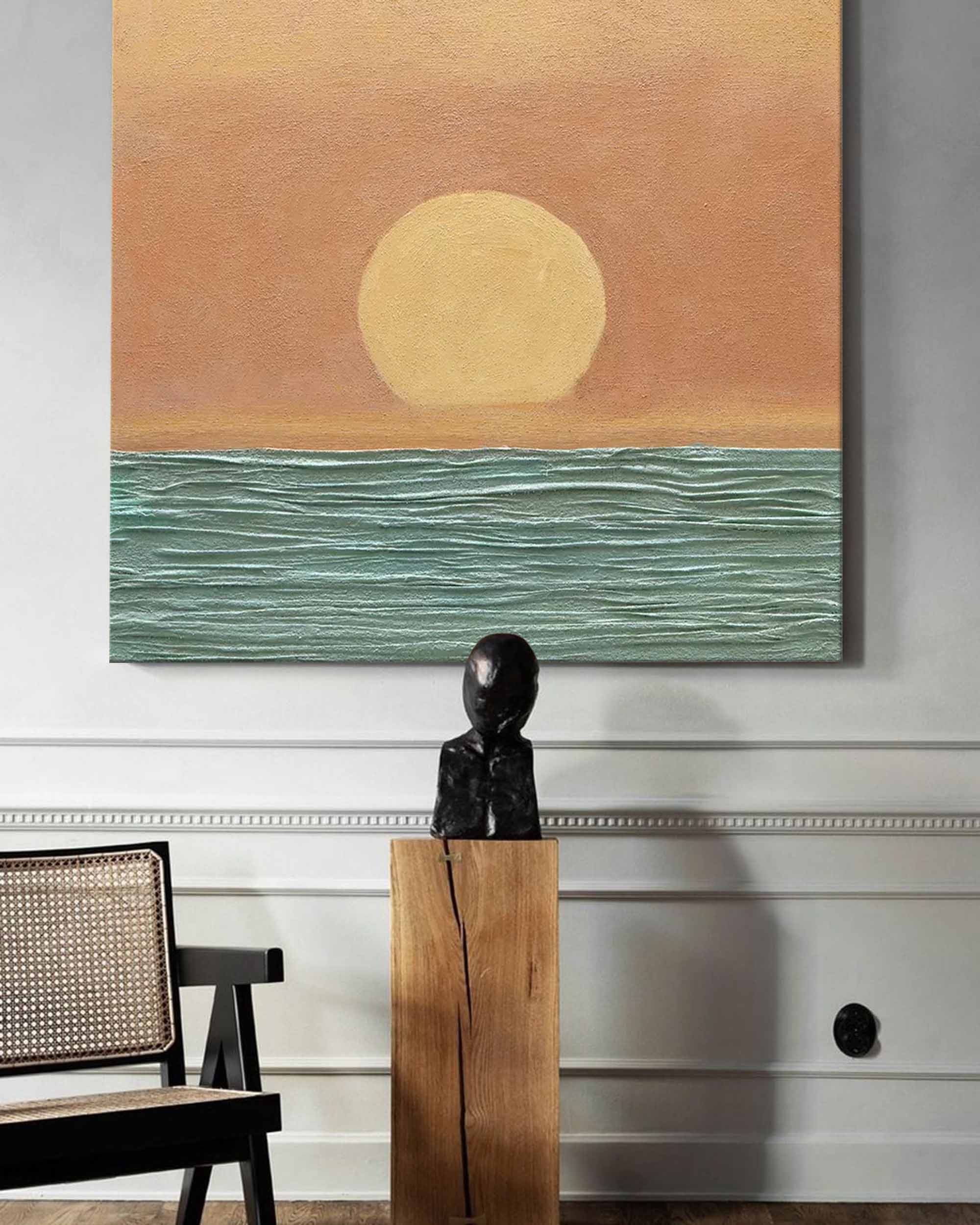 Large Wall Art Modern Sunset Oil Painting Abstract Sunset Seaside Acrylic Painting Home Decor