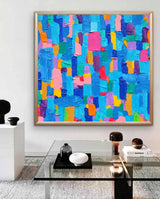 Colorful Modern Wall Art Large Abstract Oil Painting On Canvas Original Blue Acrylic Painting For Living Room