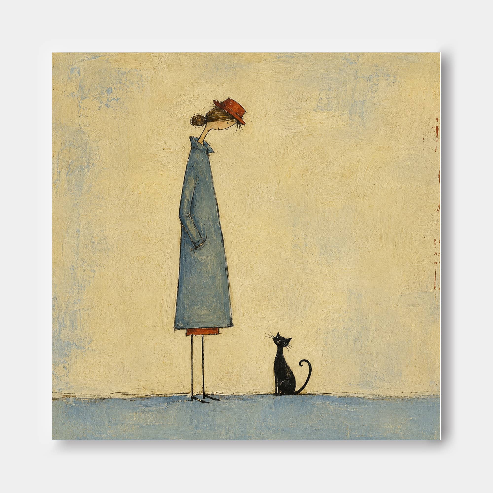 Minimalist Illustration Art Print Featuring Girl And Cat Companion