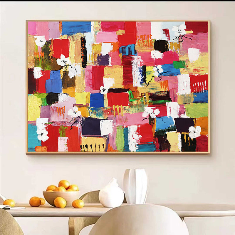 Vibrant Colorful Large Abstract Oil Painting On Canvas Modern Geometry Acrylic Painting Original Wall Art Home Decoration