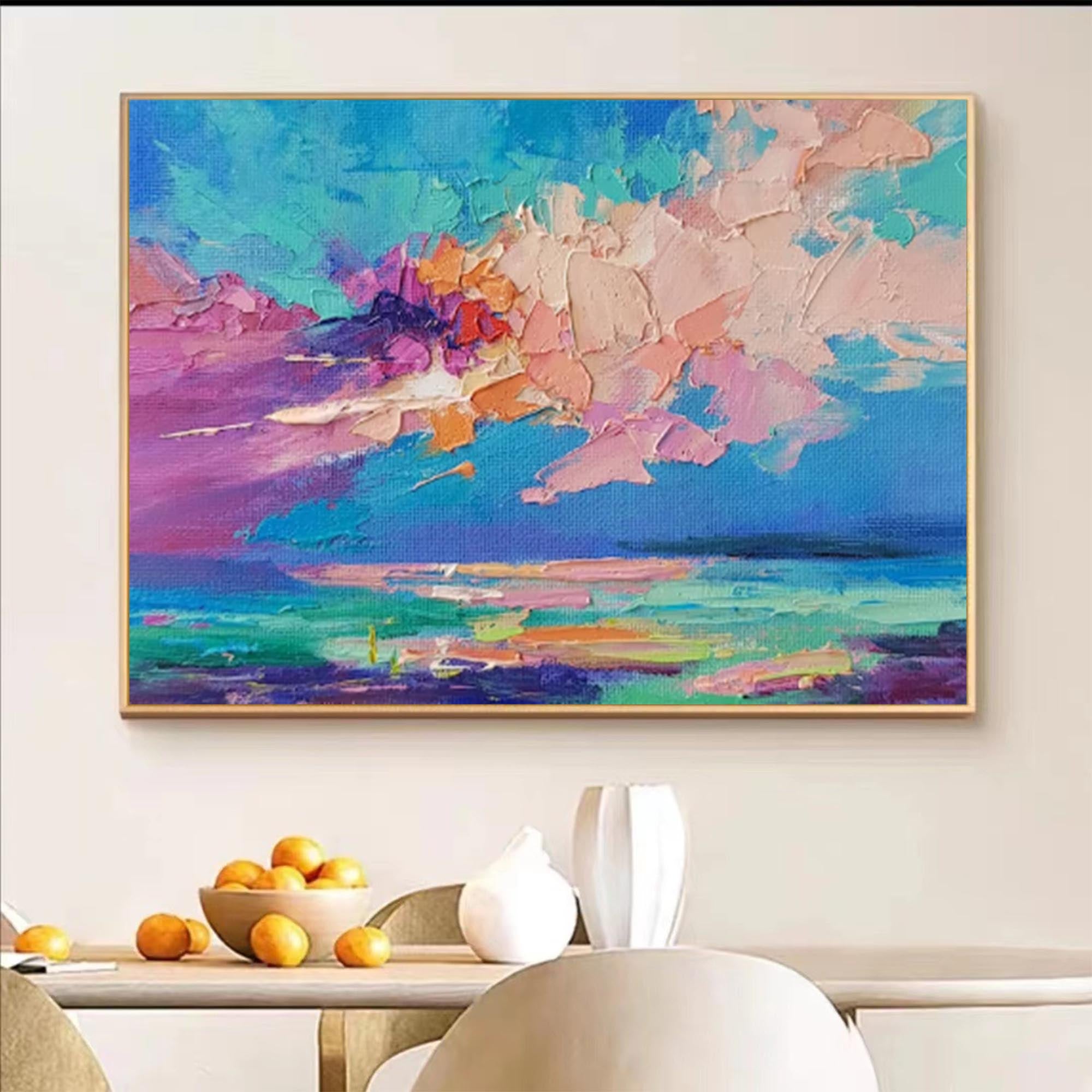 Colorful Sunset Oil Painting Original Wall Art Abstract Landscape Painting Living Room Decor