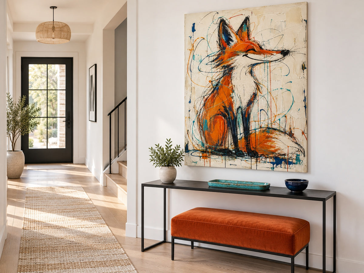 Vibrant Abstract Fox Art With Blue And Orange Contrast