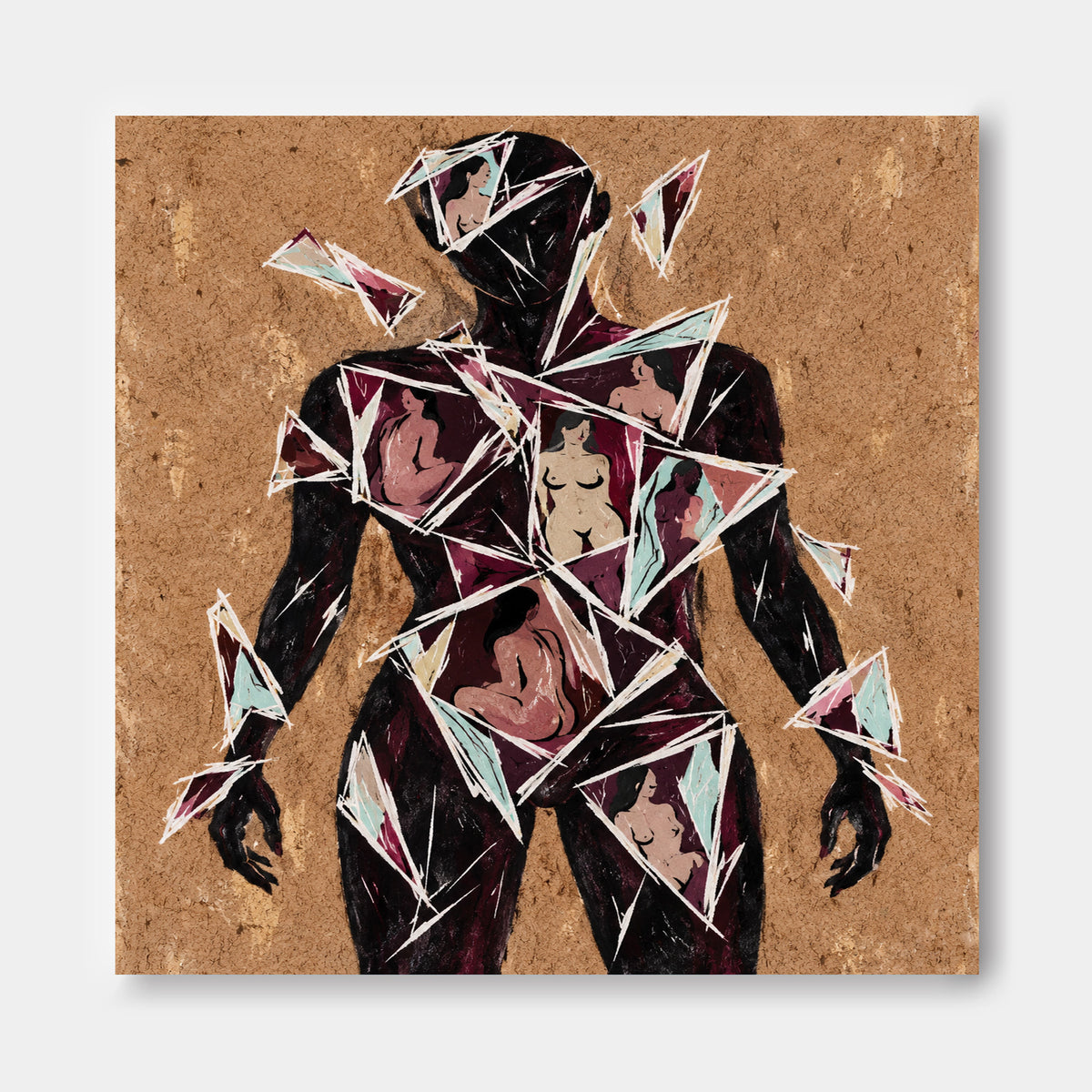 Abstract Human Silhouette Cubist Canvas Painting With Geometric Shards