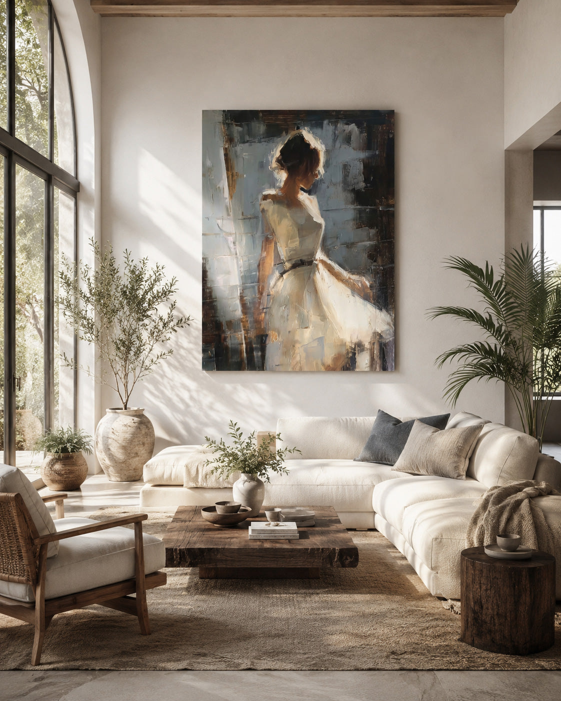 Modern Expressive Figure Art White Dress Woman Original Hand Painted Canvas For Bedroom