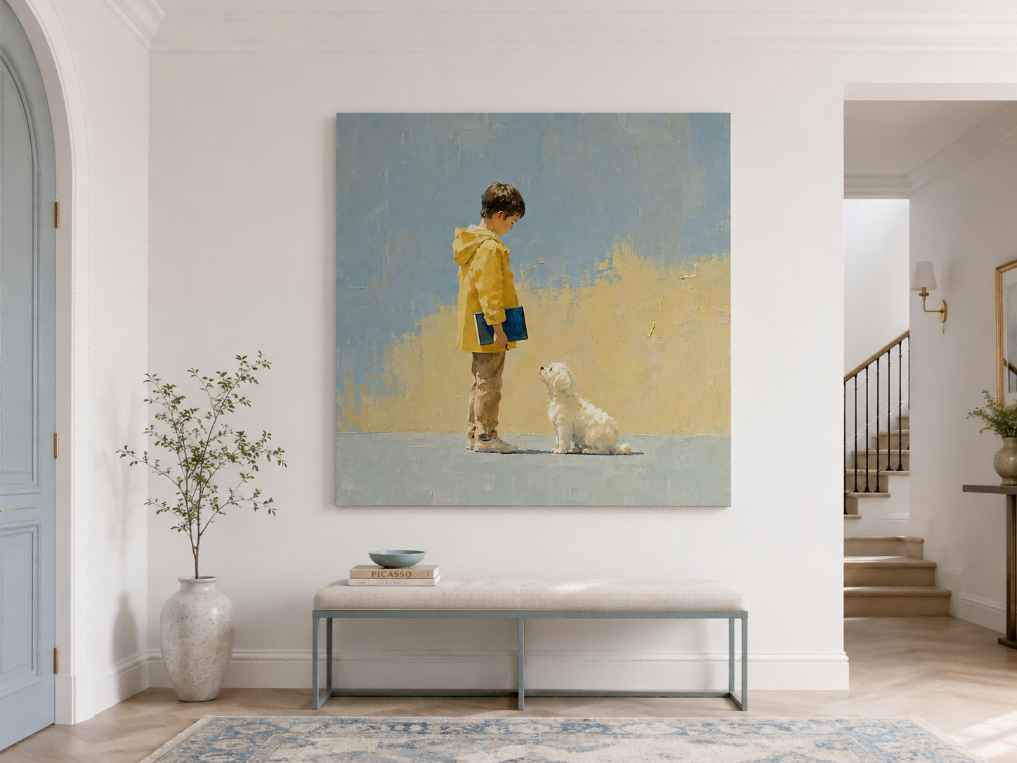 Realistic Modern Figurative Oil Painting Of Child And Animal With Textured Brushwork Original