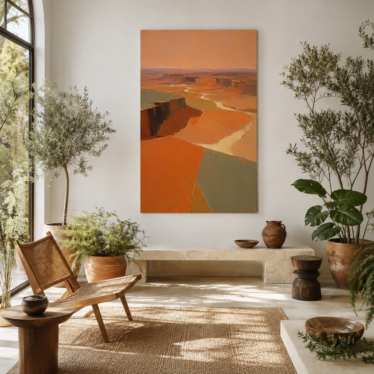 Modern Abstract Landscape Painting With Warm Earth Tones For Living Room Decor