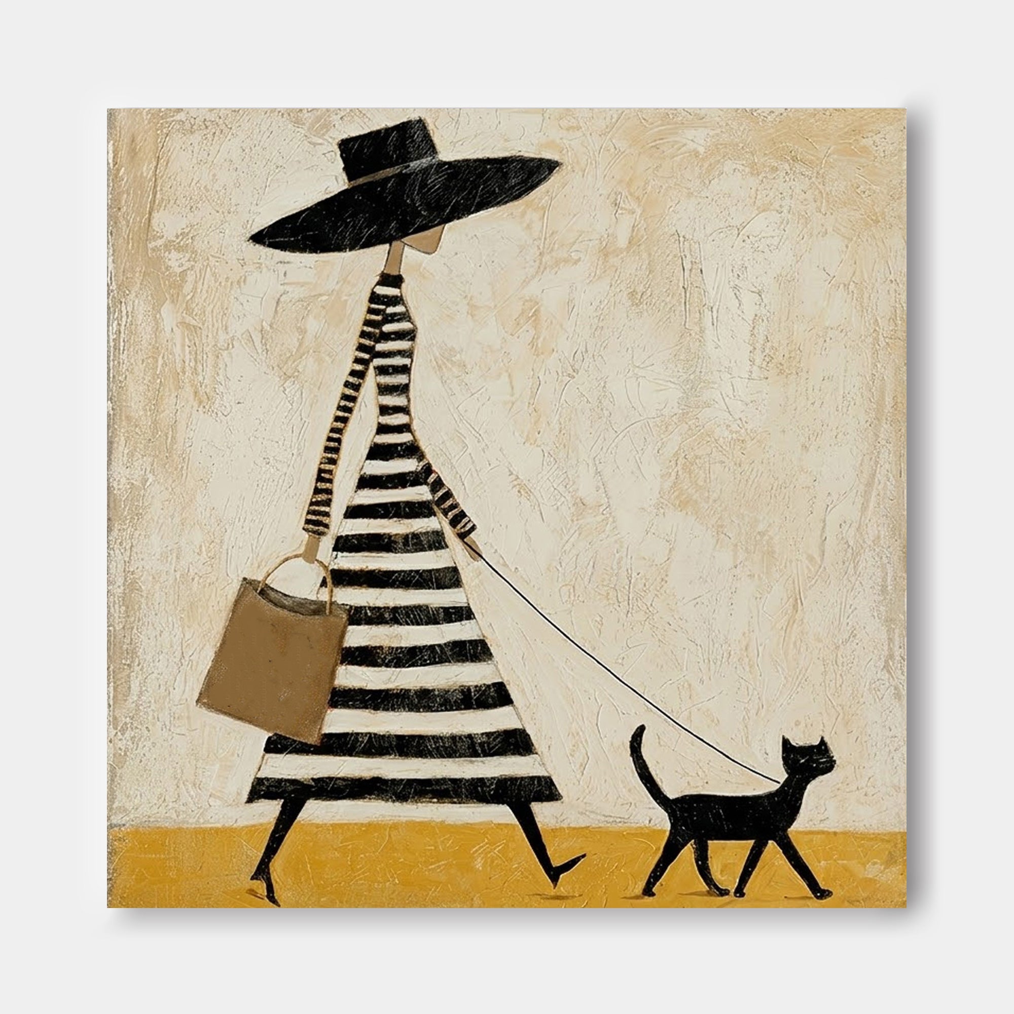 Chic Minimalist Fashion Art Of Woman With Cat For Modern Living Room Decor