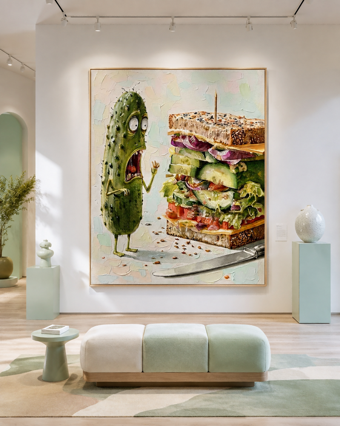 Funny Anthropomorphic Cucumber Art Painting Cute Character Painting For Playful Home Office Decoration