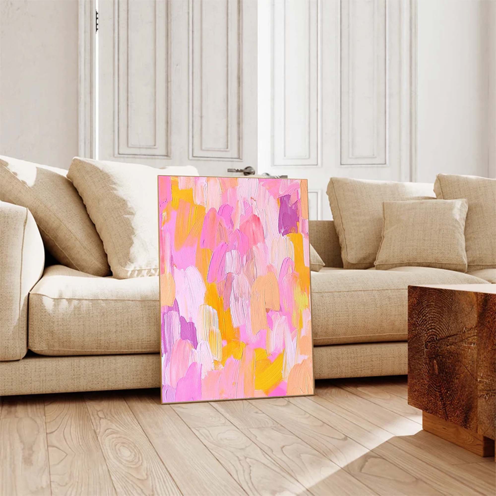 Bright Pink Abstract Oil Painting On Canvas Modern Texture Wall Art Large Colorful Original Knife Painting Home Decor