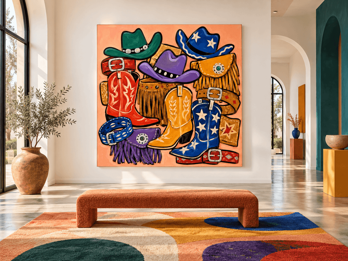 Vintage Pop Art Style Cowboy Accessories Canvas Art