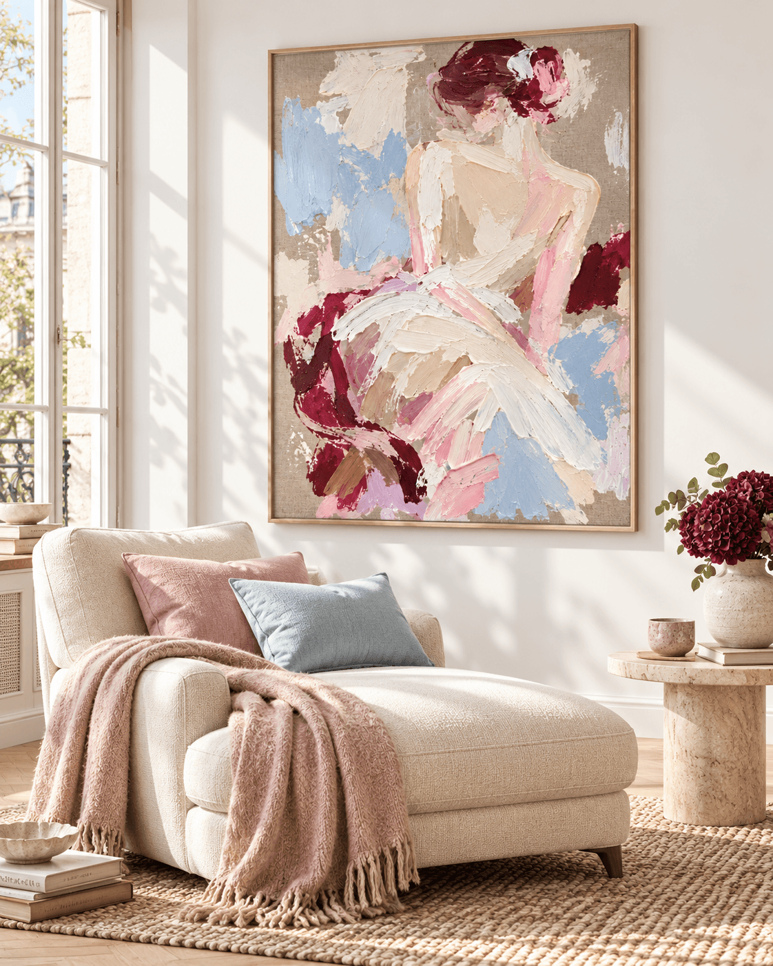 Abstract Ballet Dancer Oil Painting Hand-Painted Canvas Art With Pink And Blue Tones