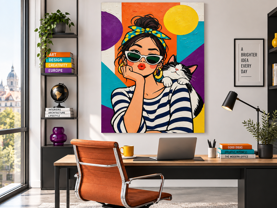 Retro Pop Art Canvas Painting Geometric Bright Colors Original