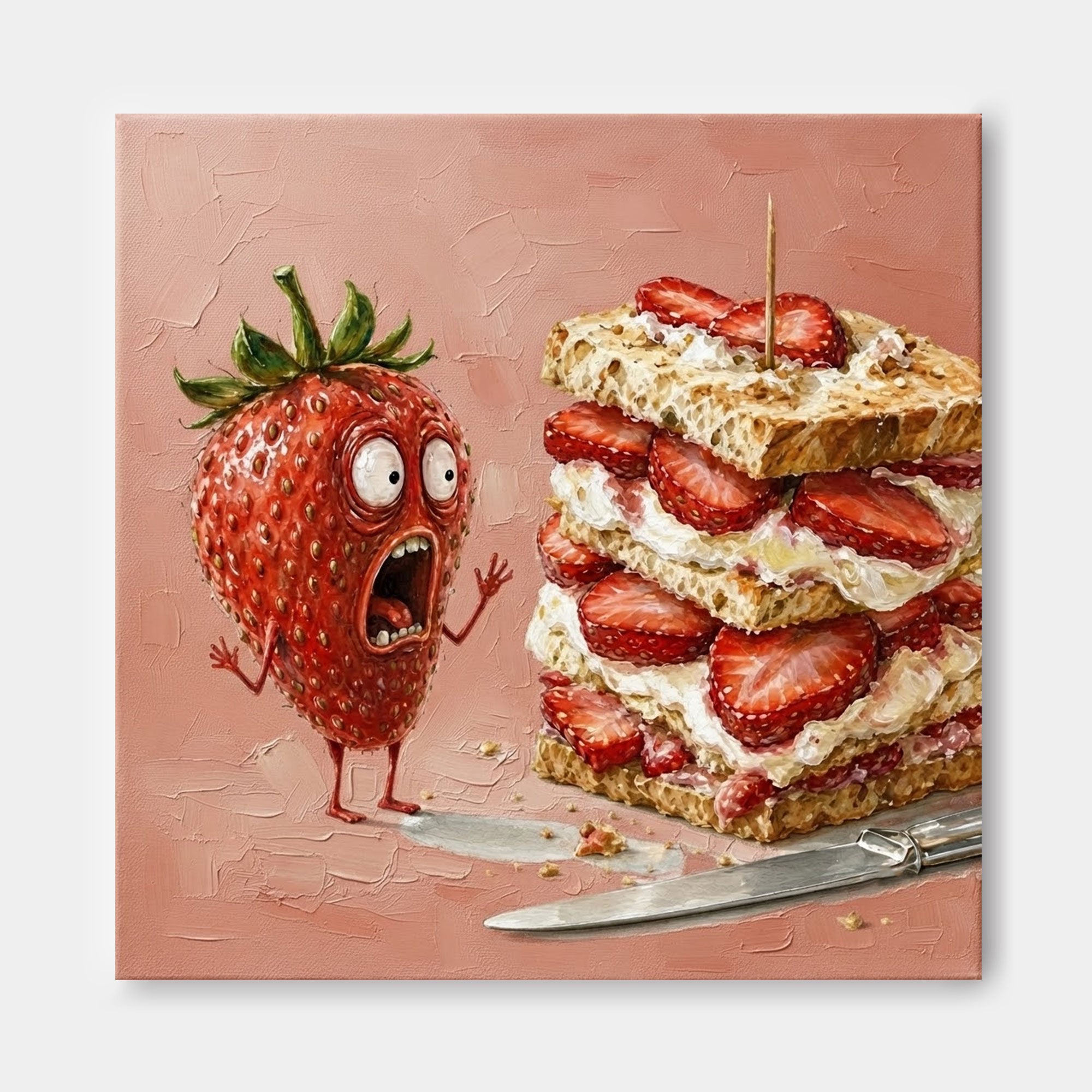 Pop Surrealism Strawberry Art Original Painting With Expressive Texture