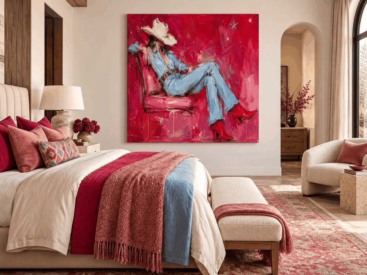 Modern Graffiti Style Original Canvas Painting With Vintage Western Theme And Texture