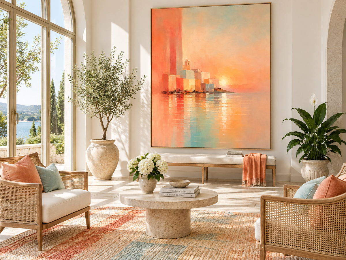 Modern Romantic Impressionist Painting With Textured Sunset Glow