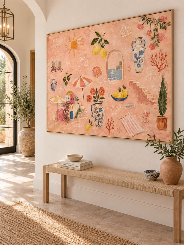 Modern Abstract Pink Orange Painting Romantic Summer Vibe Art