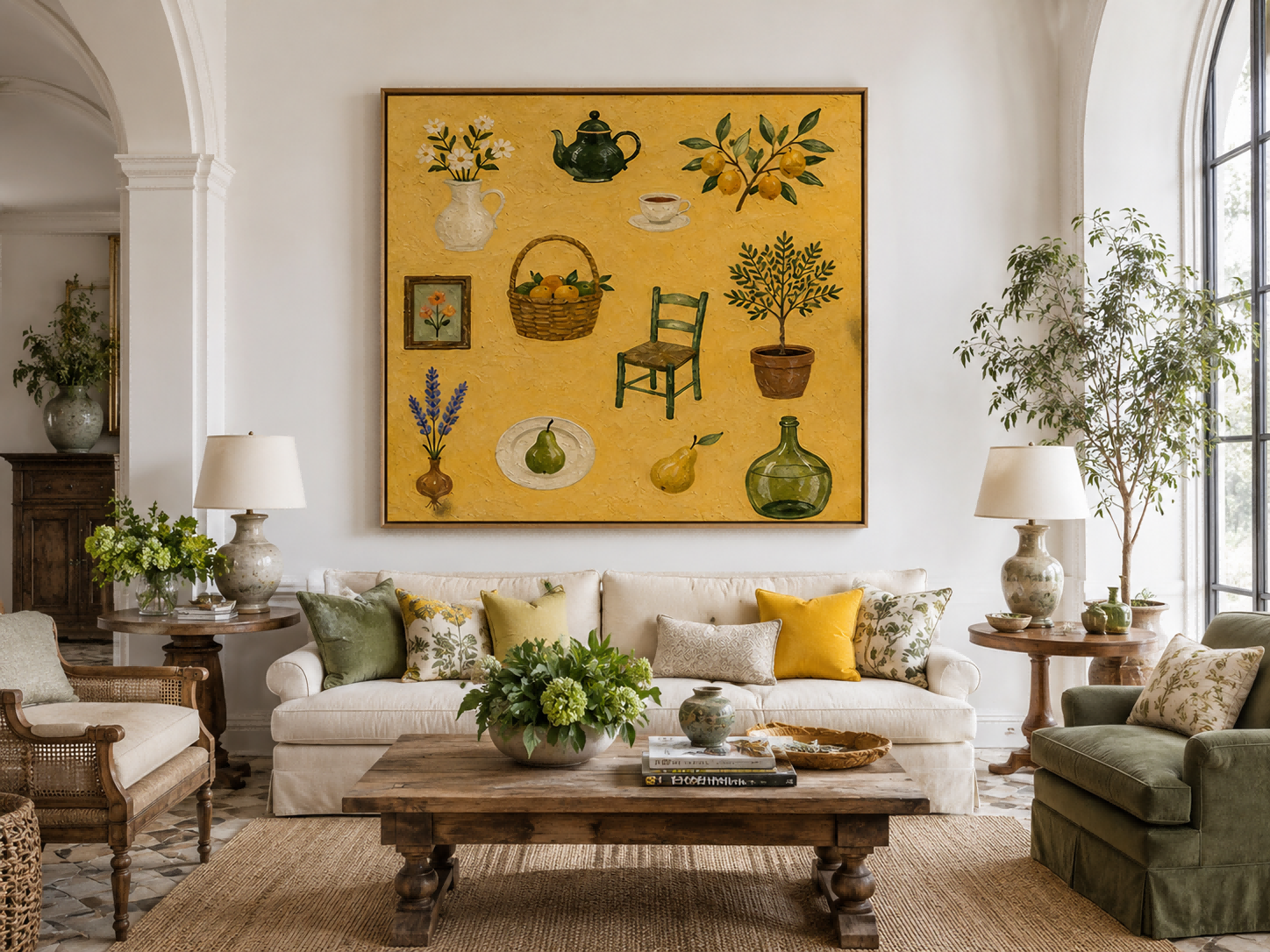 Vintage Pastoral Oil Painting With Lemons And Teapot For Country Kitchen Wall Art Decor